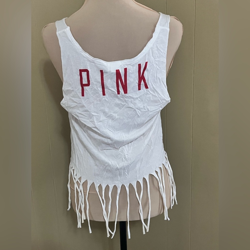 PINK Victoria's Secret Medium Red & White St Louis Fringe Crop Tank Y2K - Picture 5 of 8